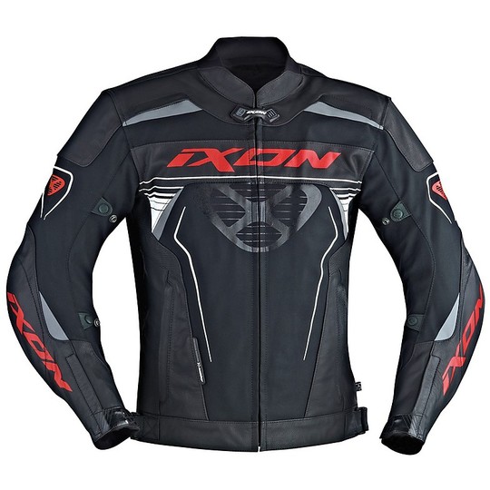 In leather and textile motorcycle jacket Ixon Frantic Black White Red