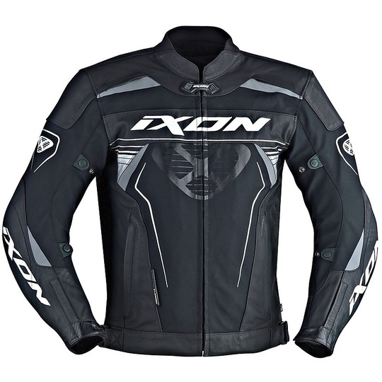 In leather and textile motorcycle jacket Ixon Frantic Black White