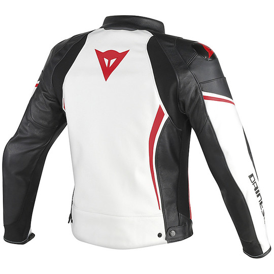 In Motorcycle Jacket Dainese Genuine Leather Perforated Model Assen White Black Red Lava