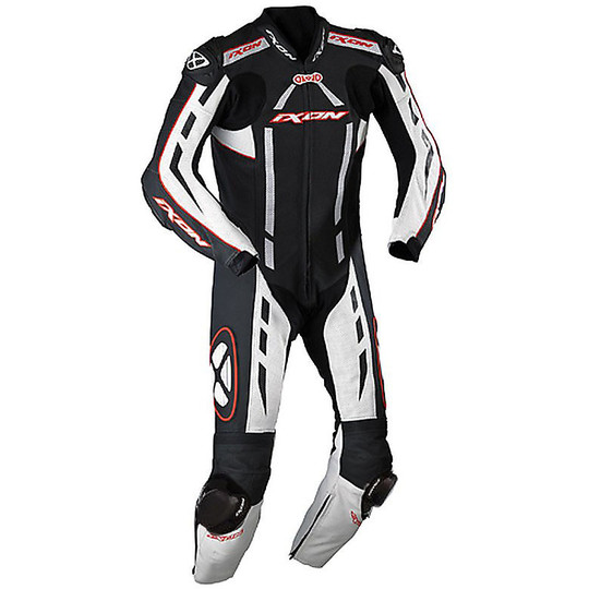 In overalls Moto Professional Genuine Cowhide Leather Ixon Pulsar Air Black White Red Vivo