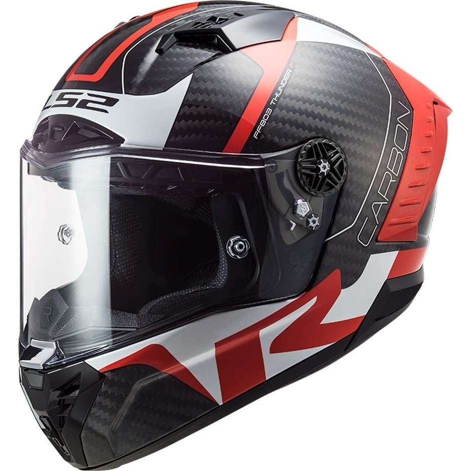 Integral Carbon Motorcycle Helmet Ls2 FF805 THUNDER C RACING1 Red White Glossy -06