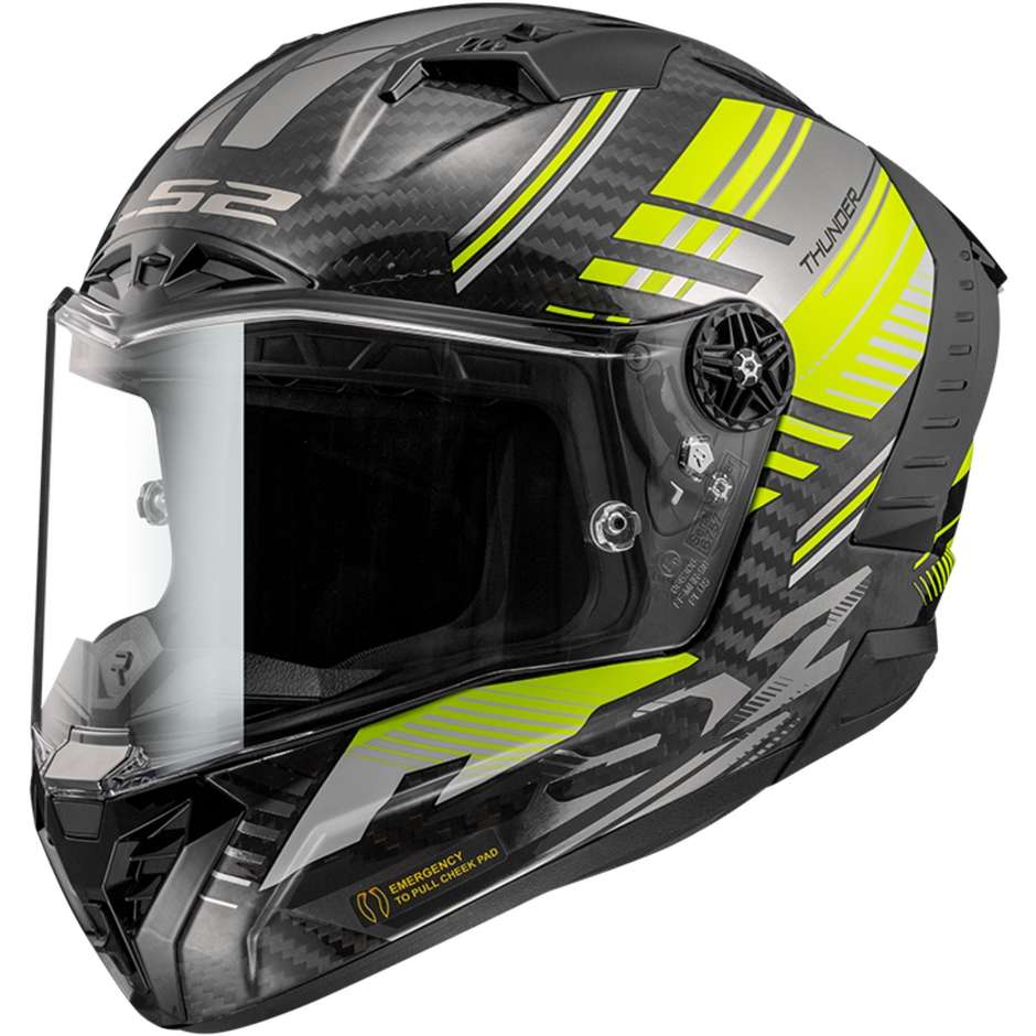 Integral Carbon Motorcycle Helmet Ls2 FF805 THUNDER C VOLT Black Yellow Fluo Glossy -06