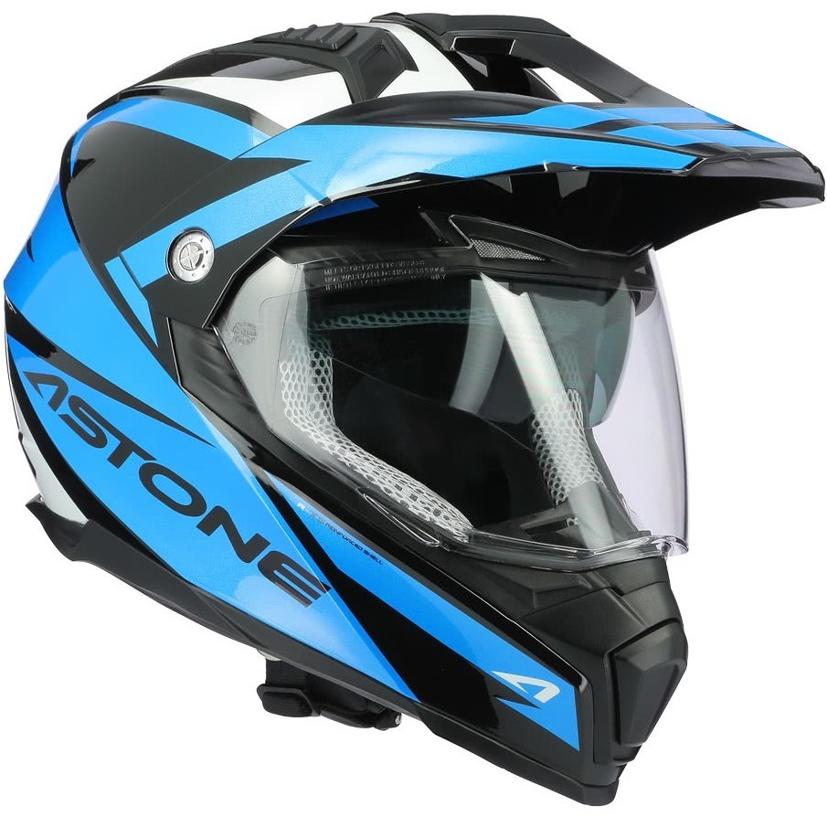 Integral Cross-Enduro Motorcycle Helmet Astone CROSSMAX Ouragan Blue Chrome