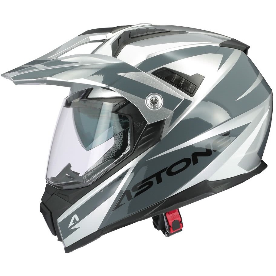 Integral Cross-Enduro Motorcycle Helmet Astone CROSSMAX Ouragan Silver Glossy