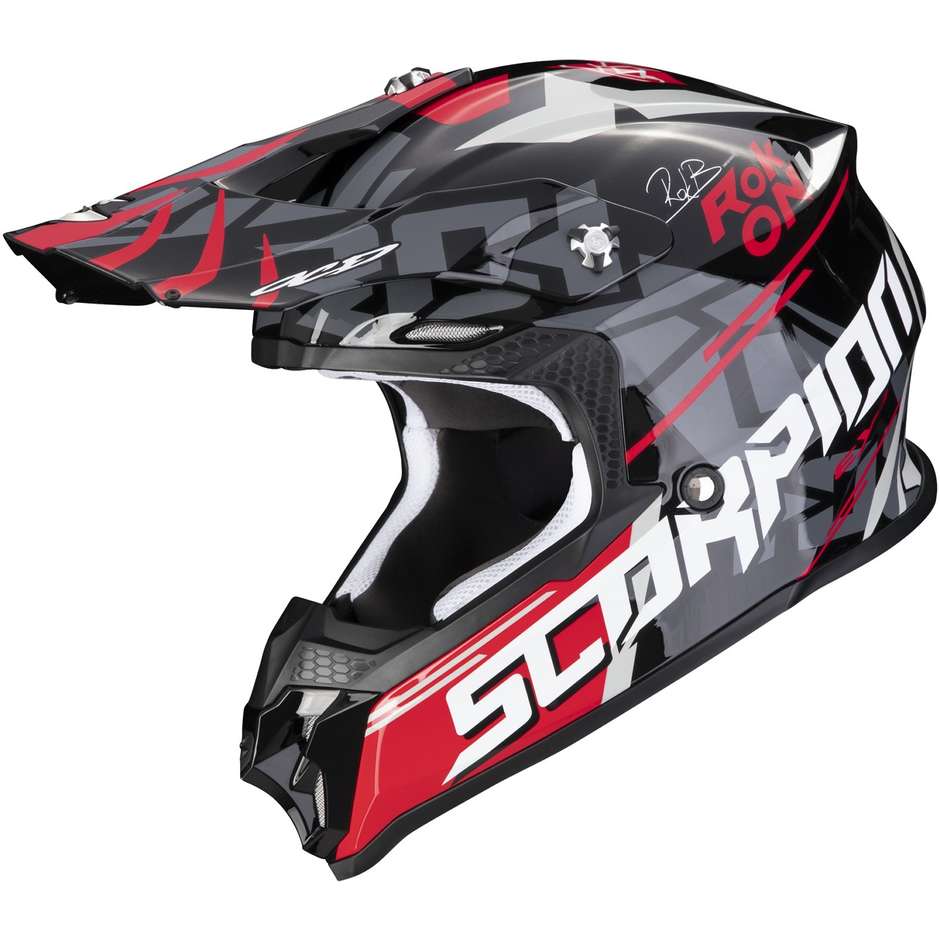 Integral Cross Enduro Motorcycle Helmet Scorpion VX 16 EVO AIR ROK Black Red