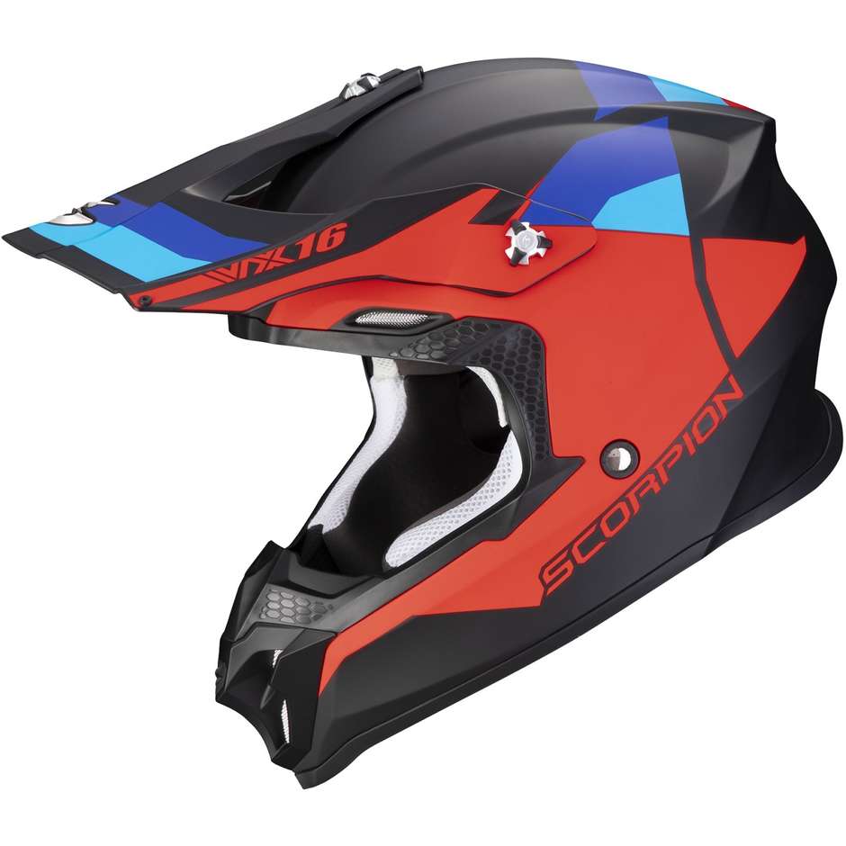 Integral Cross Enduro Motorcycle Helmet Scorpion VX 16 EVO AIR SPECTRUM Matt Black Red Blue