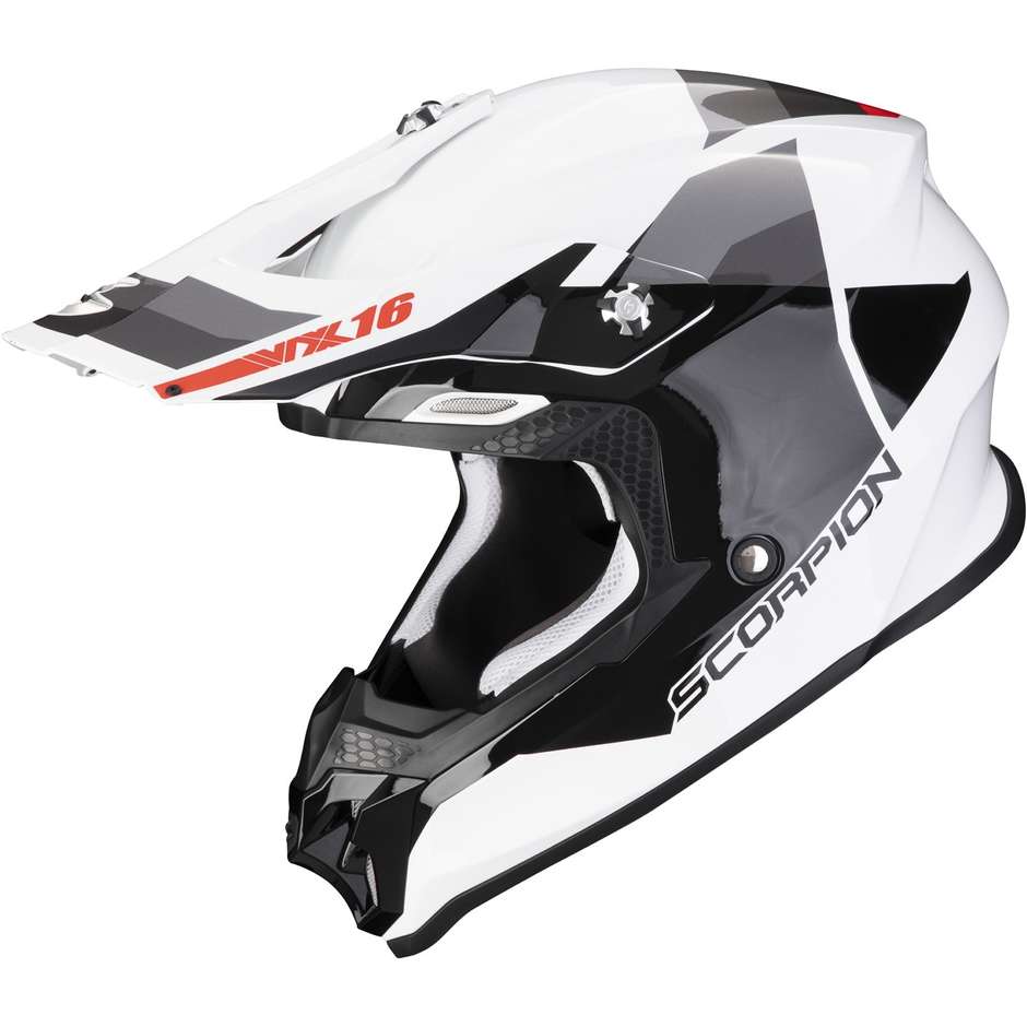 Integral Cross Enduro Motorcycle Helmet Scorpion VX 16 EVO AIR SPECTRUM White Silver