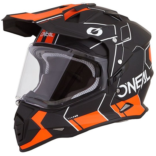 Integral Cross Enduro Motorcycle Helmet With Oneal Sierra Comb Black Orange Visor
