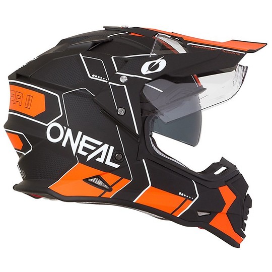Integral Cross Enduro Motorcycle Helmet With Oneal Sierra Comb Black Orange Visor