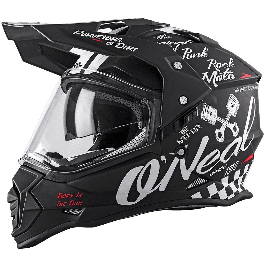 Integral Cross Enduro Motorcycle Helmet With Oneal SIERRA V.22 Torment Black White Visor