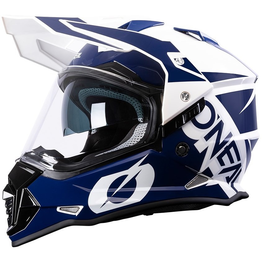 Integral Cross Enduro Motorcycle Helmet With Oneal SIERRA V.22 White Blue Visor