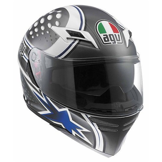 Integral Motorcycle Helmet Agv Skyline Double Visor Multi Psyco White-Gunmetal-Blue