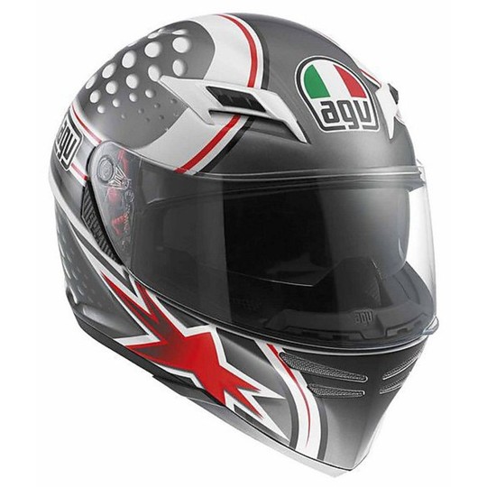 Integral Motorcycle Helmet Agv Skyline Double Visor Multi Psyco White-Gunmetal-Red
