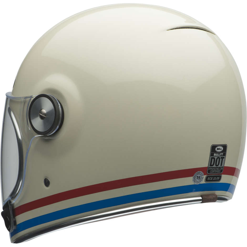 Integral Motorcycle Helmet Bell BULLITT STRIPES PEARL White Red Blue