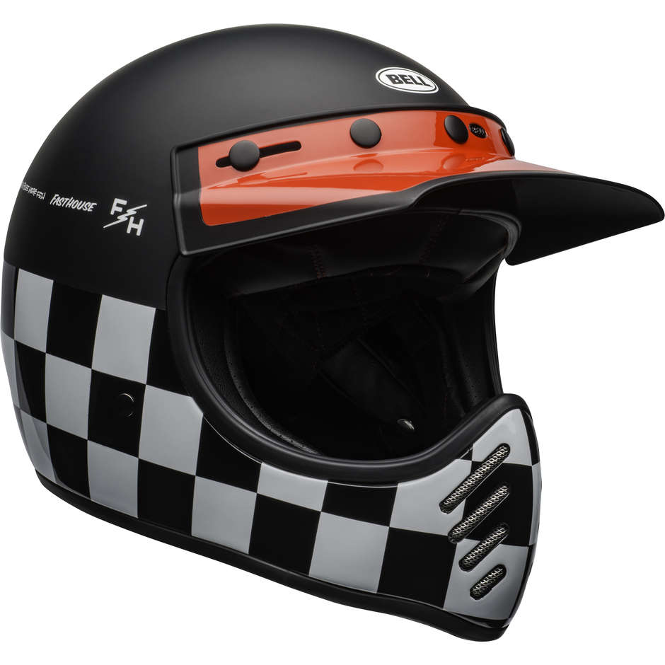 Integral Motorcycle Helmet Bell MOTO-3 FASTHOUSE CHECKERS Black White Red Matt Glossy