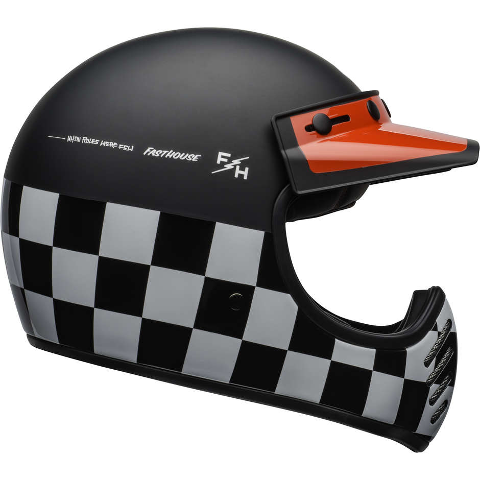 Integral Motorcycle Helmet Bell MOTO-3 FASTHOUSE CHECKERS Black White Red Matt Glossy