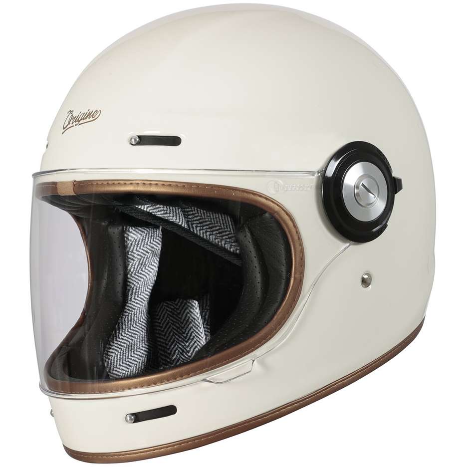 Integral Motorcycle Helmet Custom Origin VEGA DISTINGUISHED Glossy White Cream