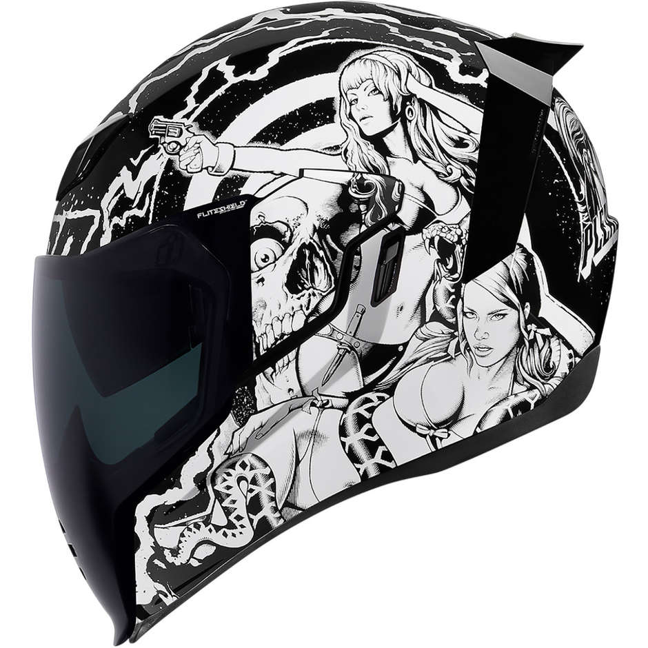 Integral Motorcycle Helmet Double Visor Icon AIRFLITE Pleasuredome Redux White