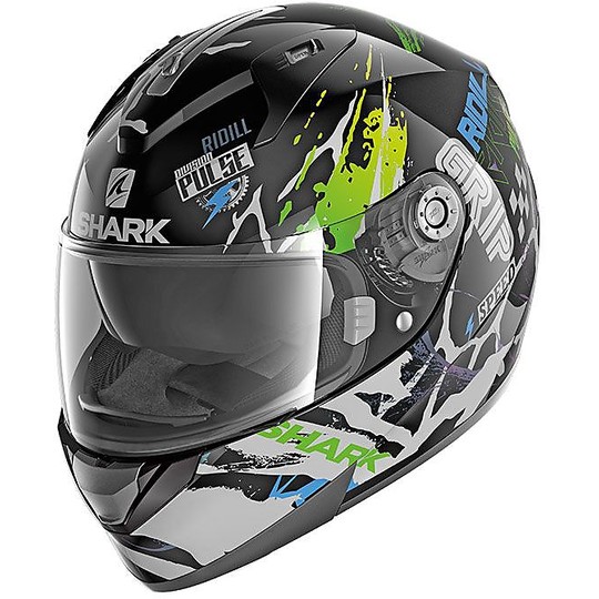 Integral Motorcycle Helmet Double Visor Shark Ridill 1.2 DRIFT-R Black Green Blue