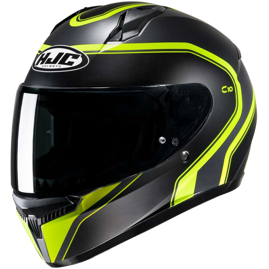 Integral Motorcycle Helmet Hjc C10 ELIE MC3HSF Matt Black Fluo Yellow