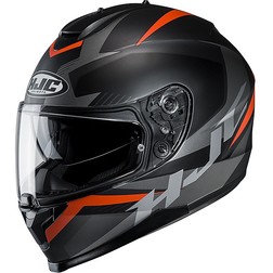 hjc orange and black helmet