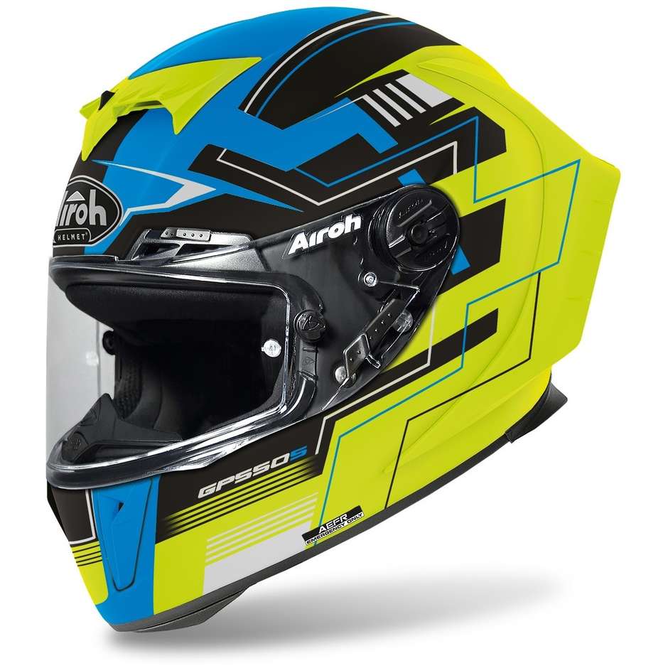 Integral Motorcycle Helmet in Airoh Fiber GP550 S Challenge Blue Matt Yellow