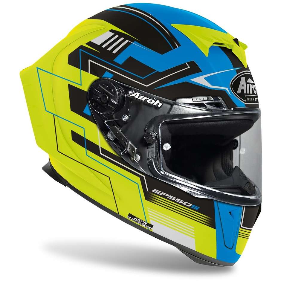 Integral Motorcycle Helmet in Airoh Fiber GP550 S Challenge Blue Matt Yellow