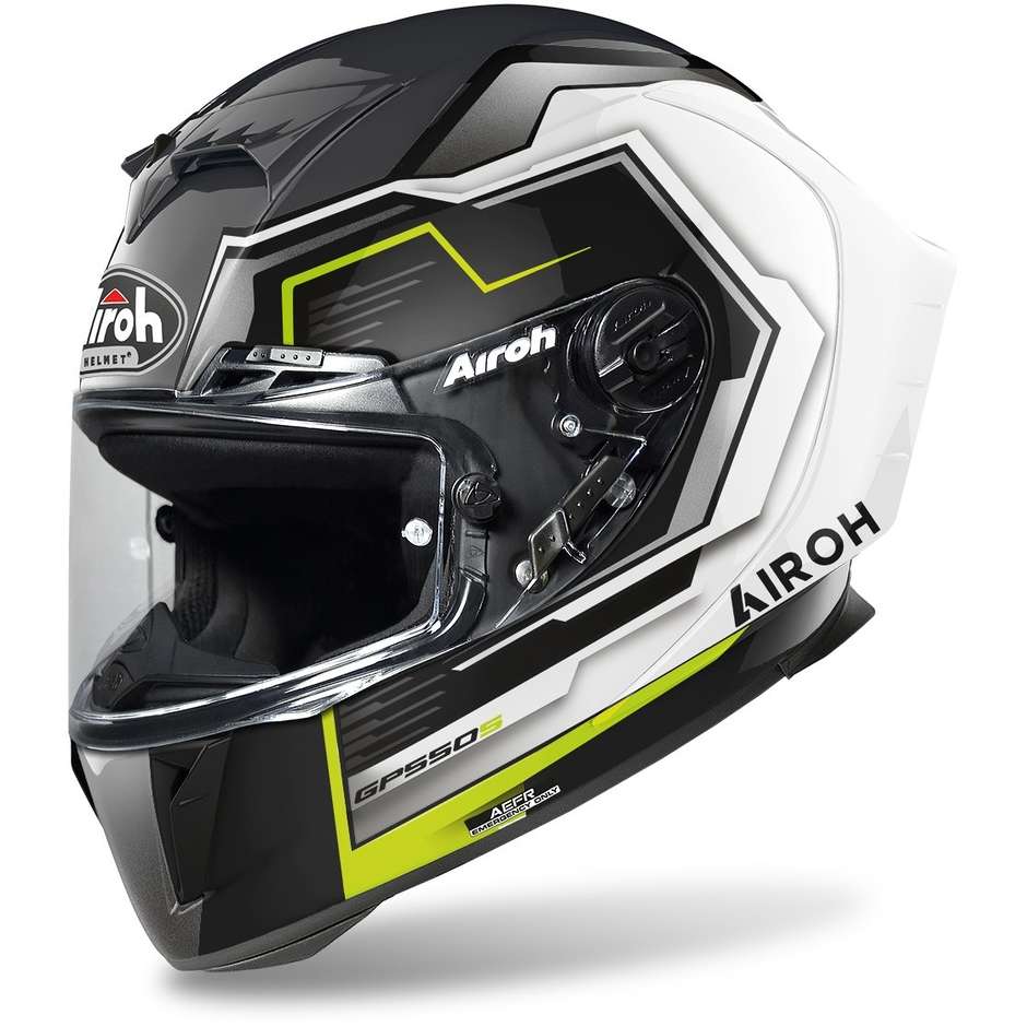 Integral Motorcycle Helmet in Airoh Fiber GP550 S Rush White Yellow Glossy