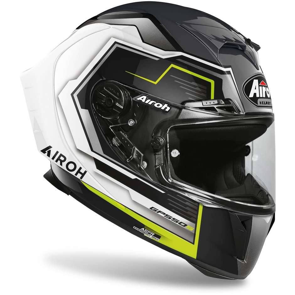 Integral Motorcycle Helmet in Airoh Fiber GP550 S Rush White Yellow Glossy