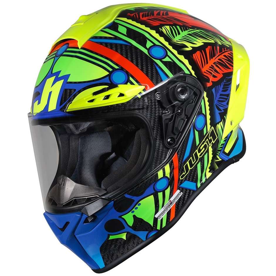 Integral Motorcycle Helmet In Carbon Just1 J-GPR TRIBE Blue Yellow Fluo Carbon