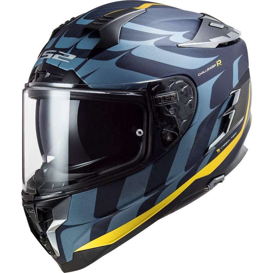 Integral Motorcycle Helmet In Carbon Ls2 FF327 CHALLENGER C Flames Blue Carbon Gold