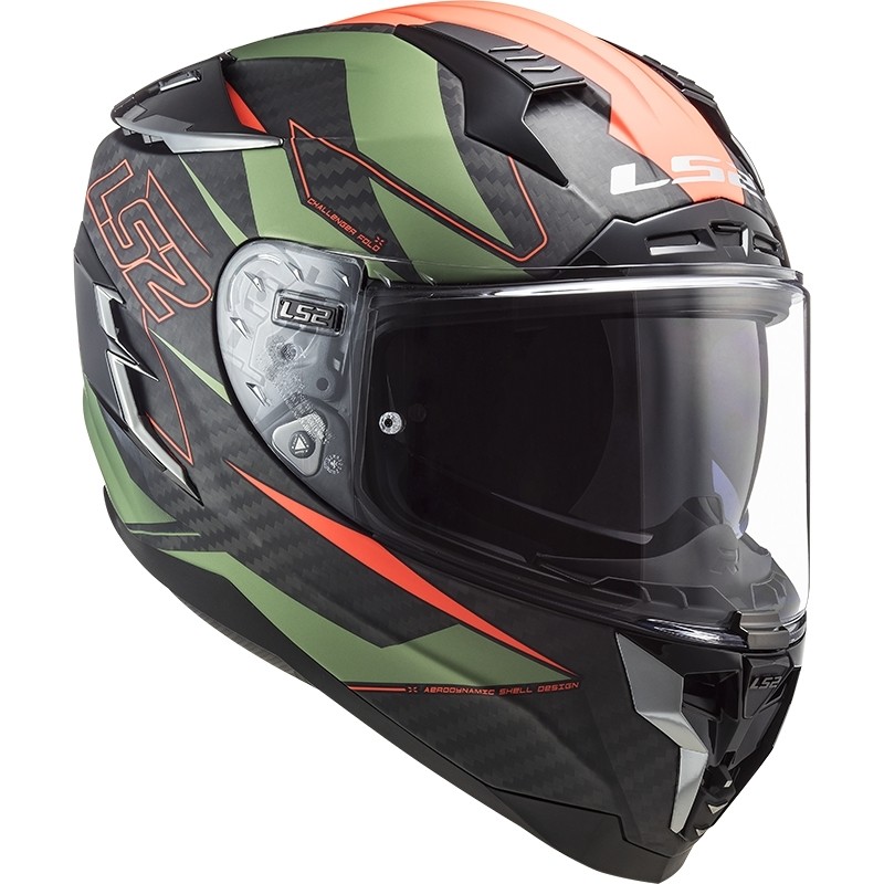 Integral Motorcycle Helmet In Carbon Ls2 FF327 CHALLENGER C Fold Matt Green Orange