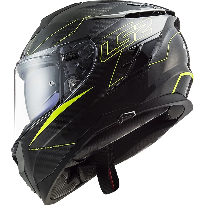 Integral Motorcycle Helmet In Carbon Ls2 FF327 CHALLENGER C Fold Yellow Fluo