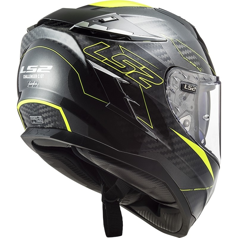 Integral Motorcycle Helmet In Carbon Ls2 FF327 CHALLENGER C Fold Yellow Fluo