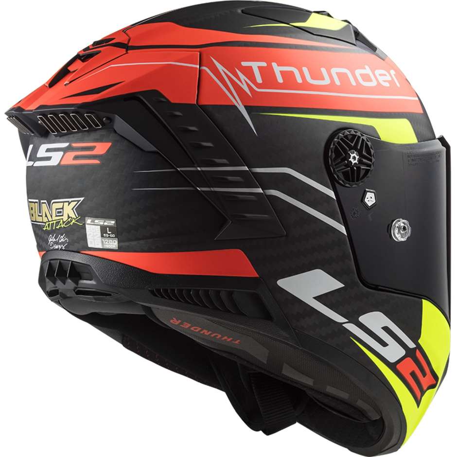 Integral Motorcycle Helmet In Carbon Ls2 FF805 THUNDER C BLACK ATTACK Red Yellow Fluo Matt