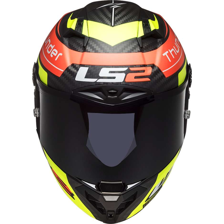 Integral Motorcycle Helmet In Carbon Ls2 FF805 THUNDER C BLACK ATTACK Red Yellow Fluo Matt