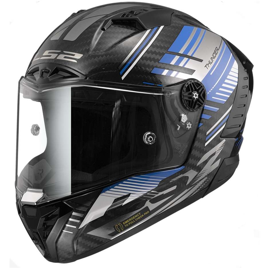 Integral Motorcycle Helmet In Carbon Ls2 FF805 THUNDER C VOLT Black Blue Glossy -06