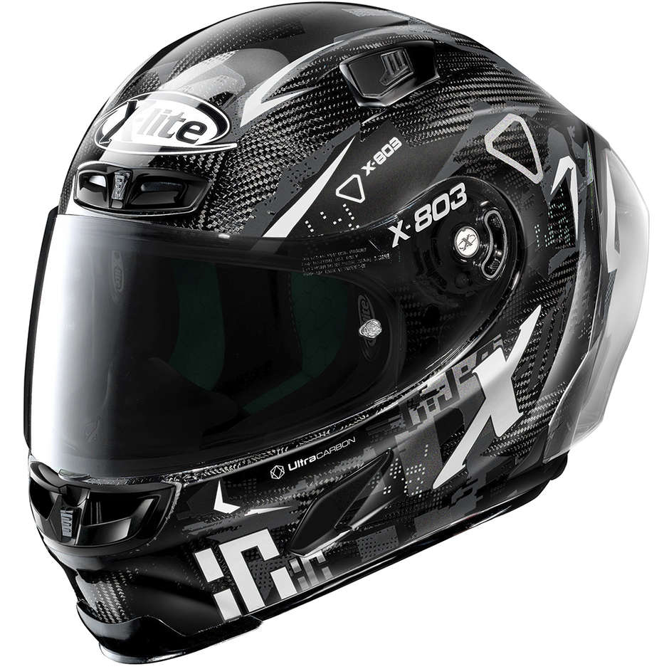 Integral Motorcycle Helmet in Carbon X-Lite X-803 RS Ultra Carbon DARKO 036 White
