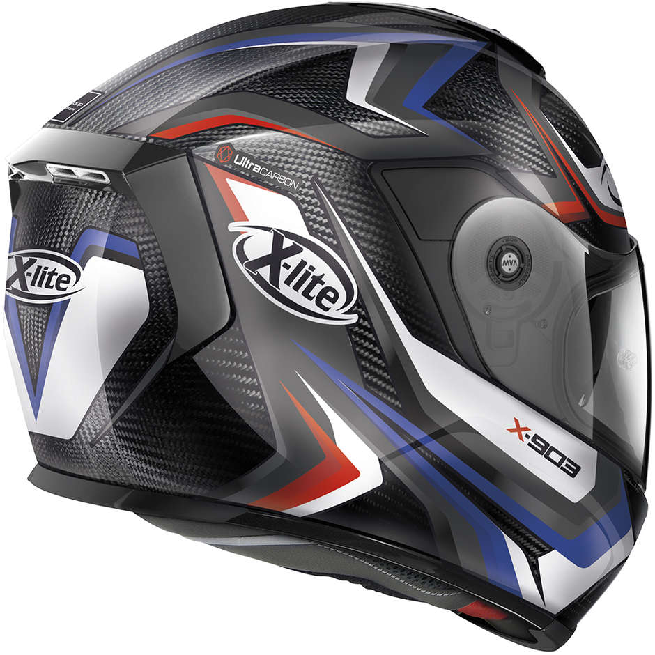Integral Motorcycle Helmet in Carbon X-Lite X-903 UC N-Com WARMFLASH 066 White Blue Red
