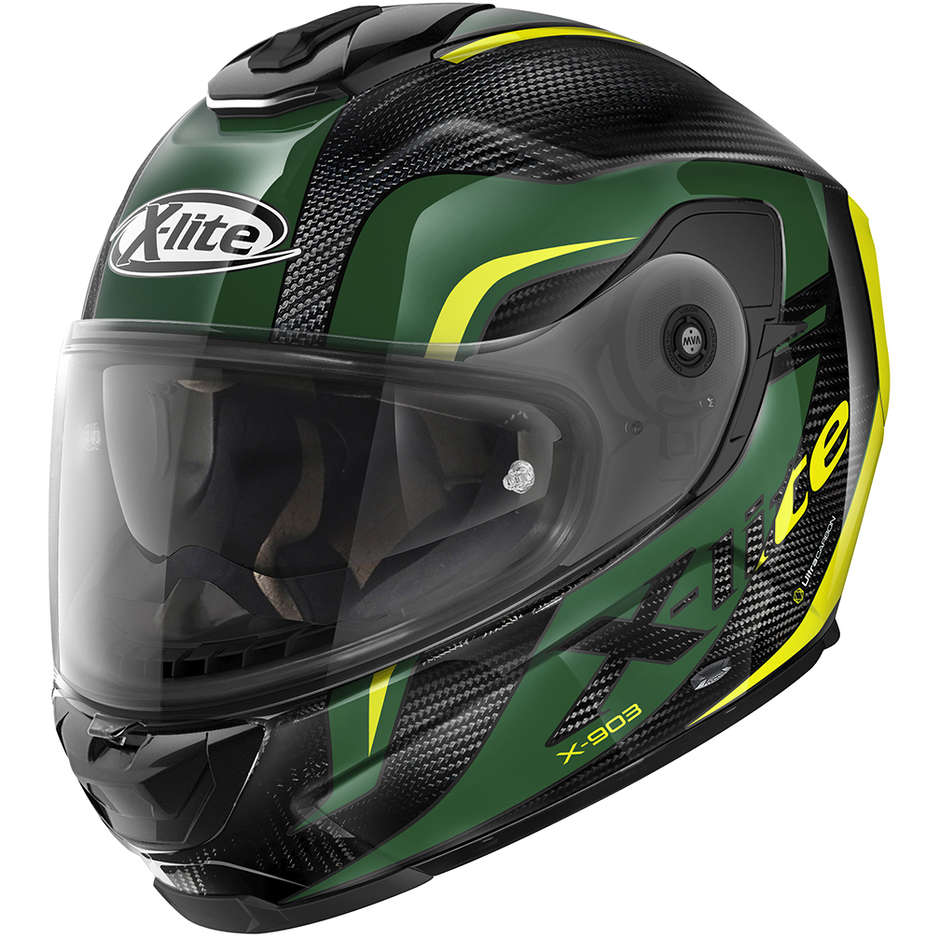 Integral Motorcycle Helmet in Carbon X-Lite X-903 Ultra Carbon MAVEN N-Com 043 Green