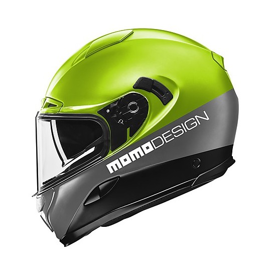 Integral Motorcycle Helmet in Fiber Double Visor Momo Design HORNET Yellow FLuo Silver Black Decal White