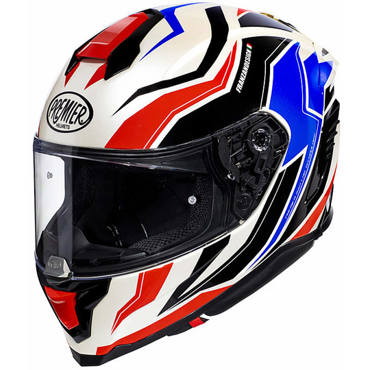 Integral Motorcycle Helmet In Premier Fiber HYPER RW13 White Blue Red