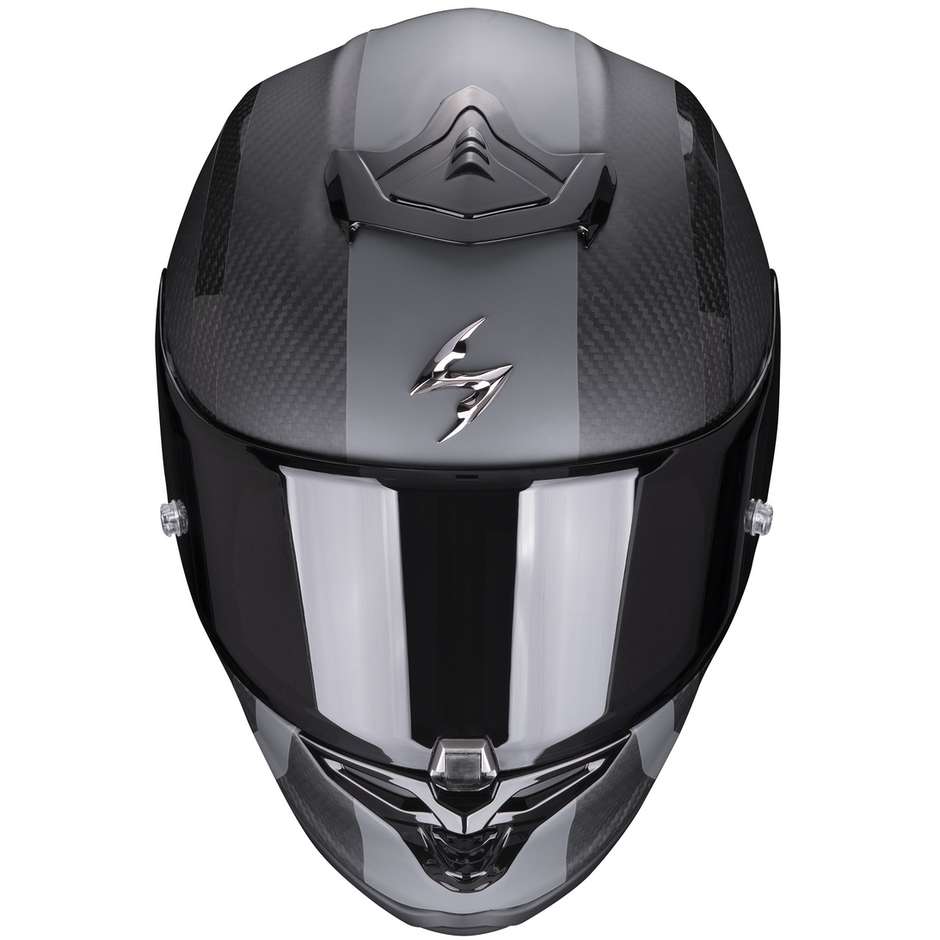 Integral Motorcycle Helmet In Scorpion Carbon EXO-R1 CARBON AIR MG Matt Black Silver
