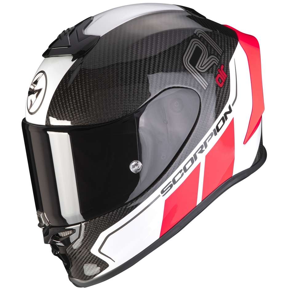 Integral Motorcycle Helmet In Scorpion Carbon EXO-R1 CARBON CORPUS II Black Red Fluo