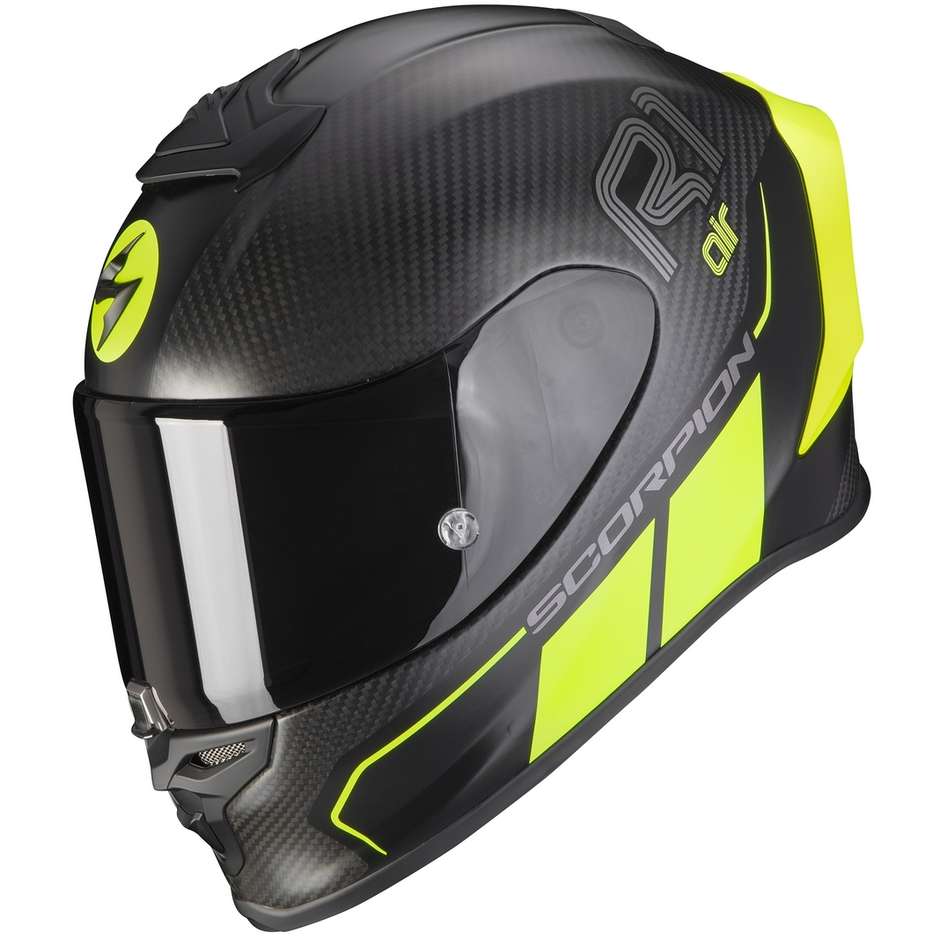 Integral Motorcycle Helmet In Scorpion Carbon EXO-R1 CARBON CORPUS II Matt Black Yellow Fluo
