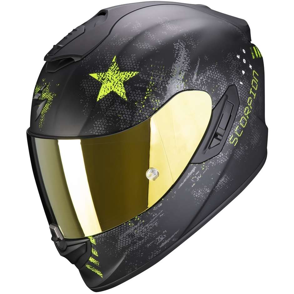 Integral Motorcycle Helmet In Scorpion Fiber EXO-1400 AIR ASIO Matt Black Fluo Yellow