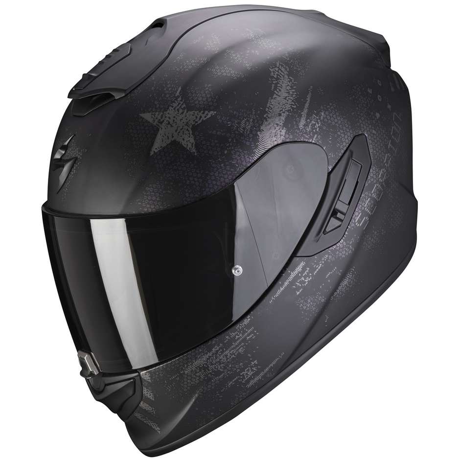 Integral Motorcycle Helmet In Scorpion Fiber EXO-1400 AIR ASIO Matt Black Silver