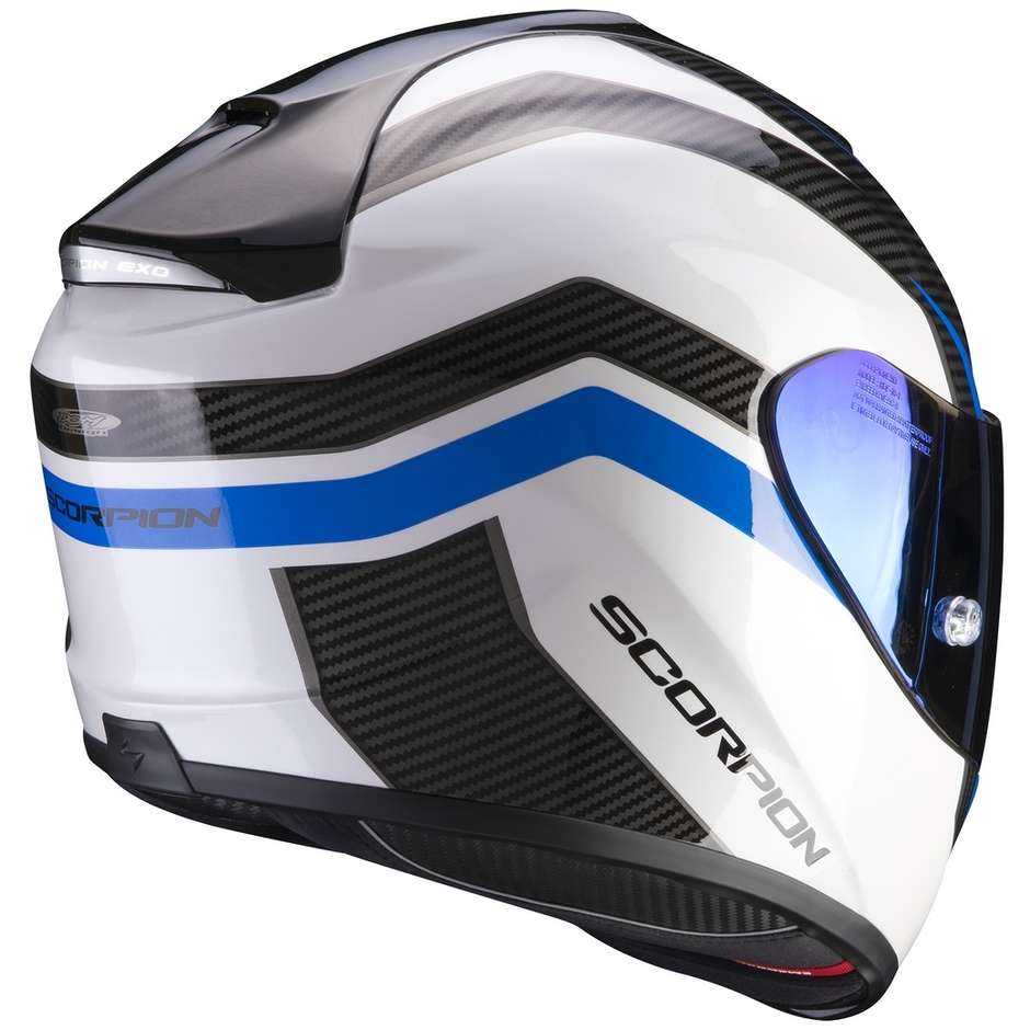 Integral Motorcycle Helmet In Scorpion Fiber EXO-1400 AIR FORTUNA White Blue