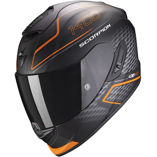 Integral Motorcycle Helmet in Scorpion Fiber EXO 1400 Air GALAXY Matt Black Orange