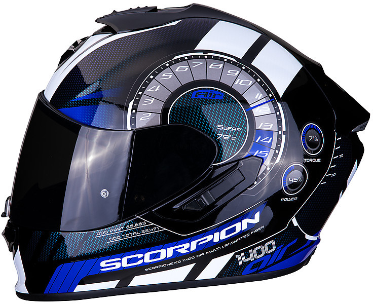 Integral Motorcycle Helmet in Scorpion Fiber EXO 1400 Air TORQUE Black Blue For Sale Online